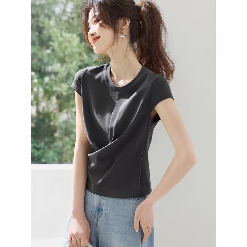 Women's Casual Slim-Fit Twisted Waist Short Sleeve T-Shirt