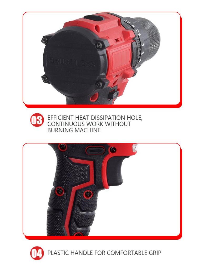 21V Brushless Cordless Drill & Impact Screwdriver with Lithium Battery