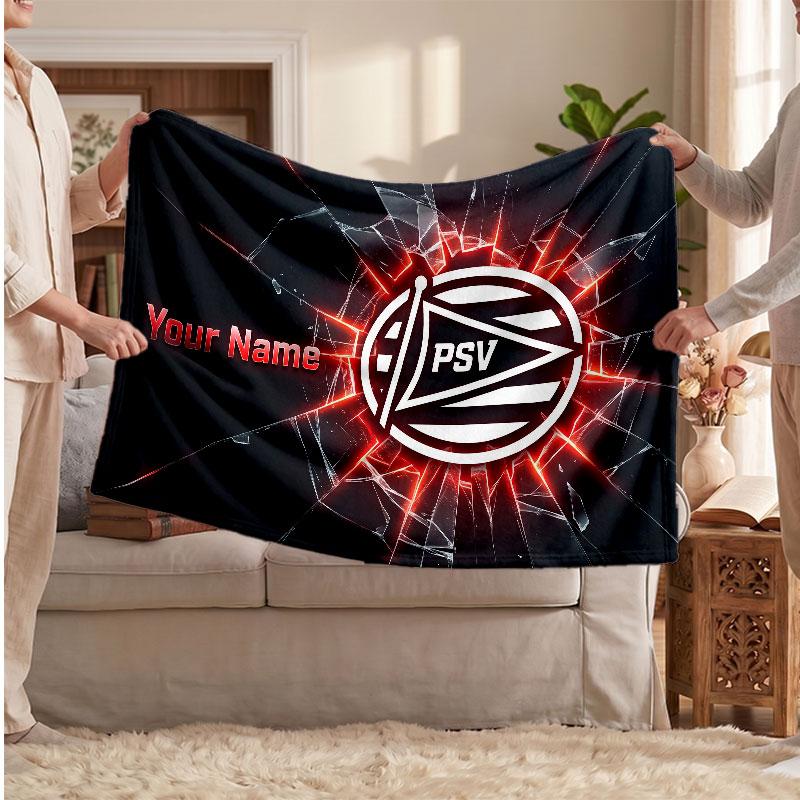 PSV Eindhoven FC Personalisierte Fleecedecke Mit Fußballlogo, Individueller Name Text Weich Warm Home Überwurfdecke