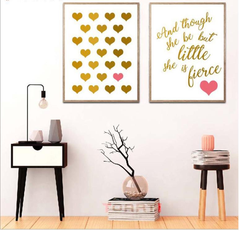 Valentine's Day Love White Gold Letter Decorative Painting Poster Bedroom Living Room Canvas Painting Cuadros Decoracion Salon