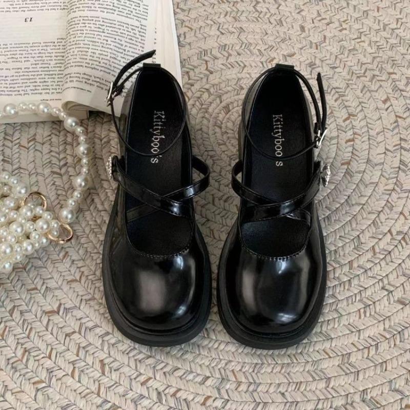 

Versatile spring summer new buckle thick single shoe round toe shallow mouth simple comfortable casual shoes 35 чёрный