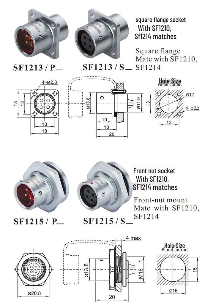 Weipu SF12 Aviation Connector, 2 to 9-Pin Male-Female Straight Pair
