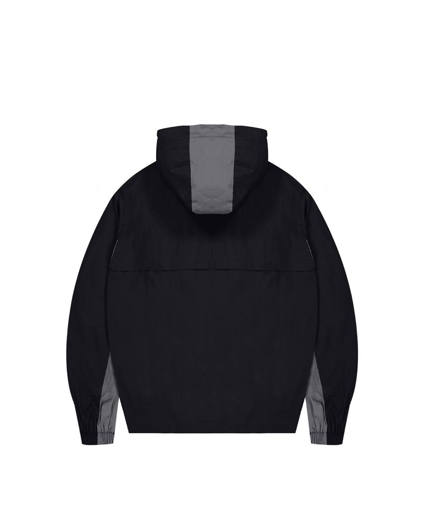 STANDARDERROR 87-Stan268 Nylon Track Color Block Curved Hood Gorp Windbreaker Black