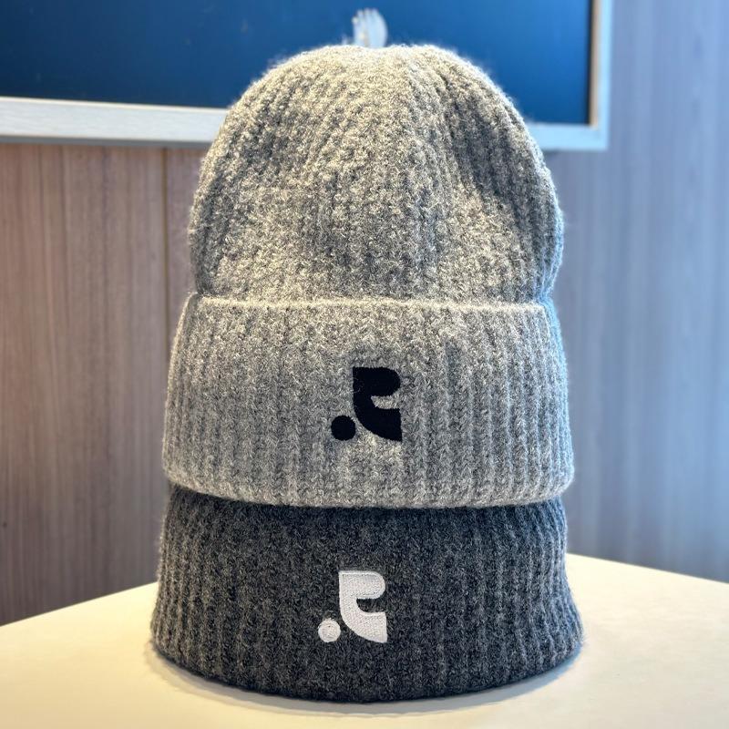 Embroidery Letter Knitted Hat for Men and Women Autumn and Winter Big Head Circumference Thickened Warm Wool Hat Couple Hat