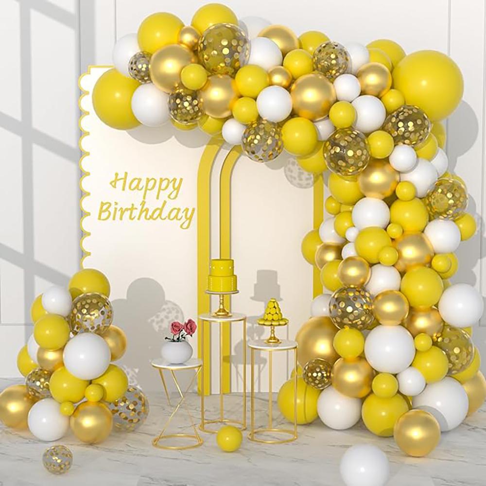Gelbe Luftballons Girlande Bogen Set Weiß Gold Konfetti Ballons Hausparty Babyparty Hochzeit Jahrestag Geschlechtsenthüllung Dekoration
