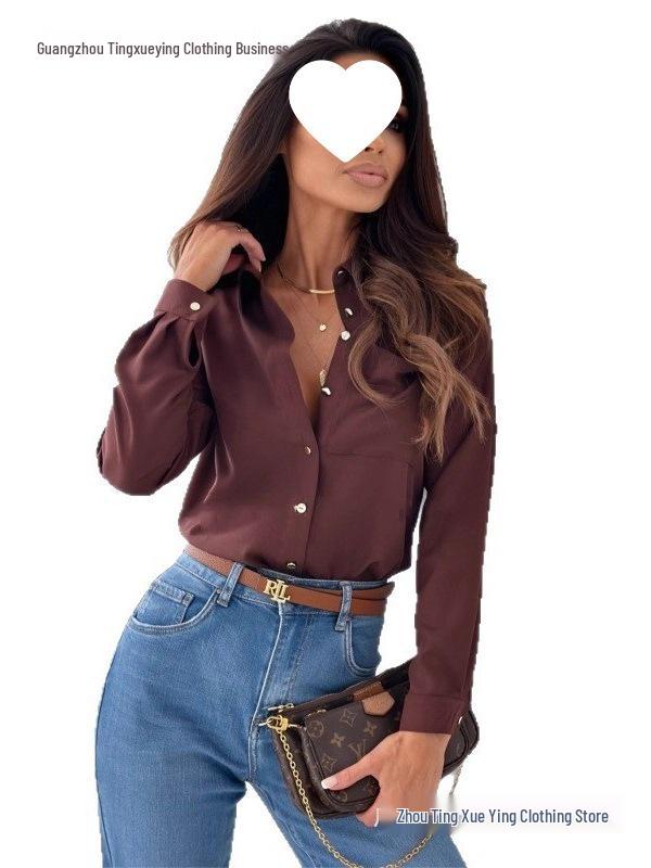 Autumn V-Neck Solid Color Women's Blouse