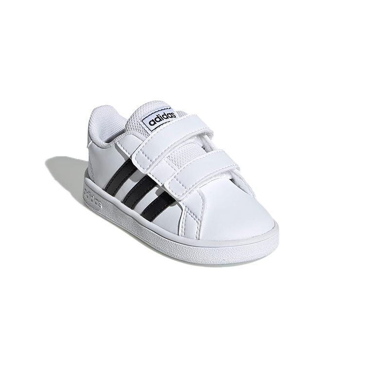 Adidas Neo GRAND COURT Hook and loop Abrasion Resistant Low top Skateboard Shoes White Black Infant And Toddler EF0118