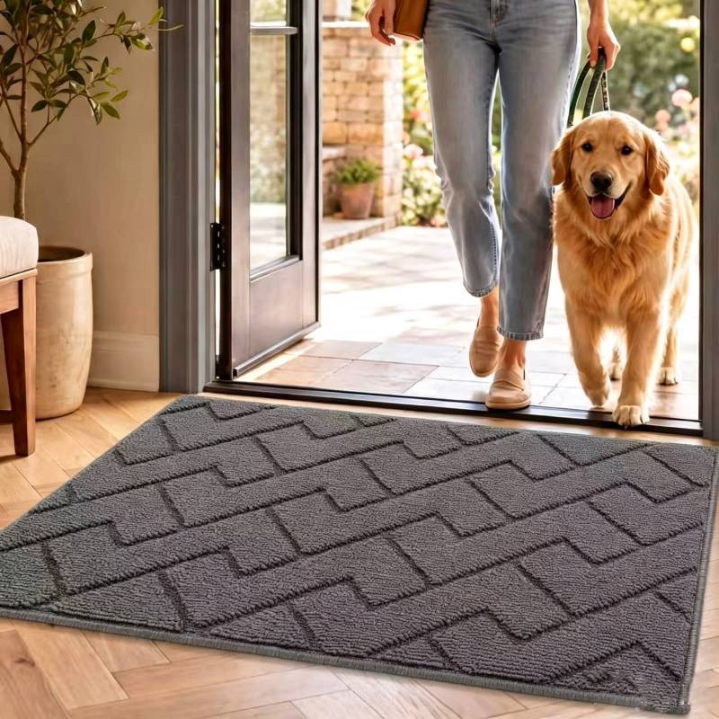 Entryway Doormat With Plush Flocking For Bathroom And Living Room Use