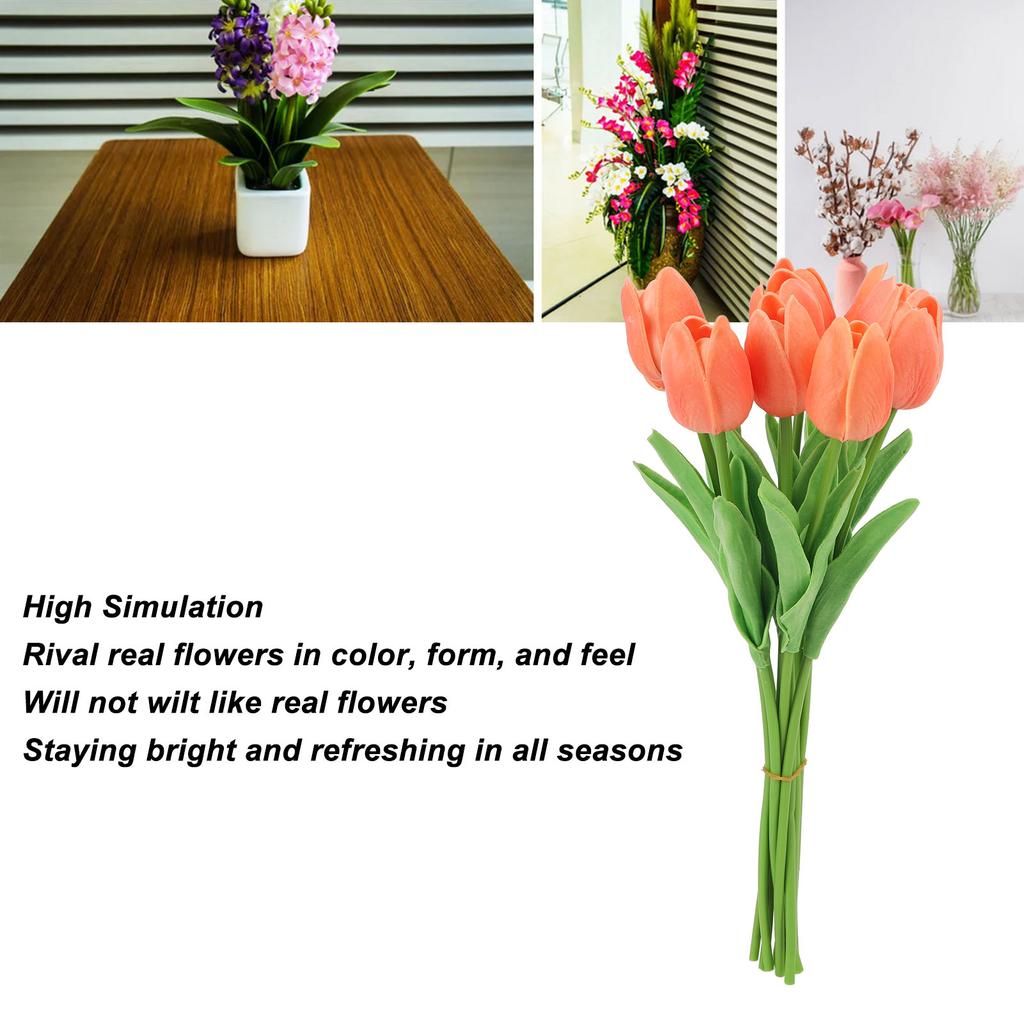 10pcs Artificial Tulip Flowers High Simulation Flowers Decor for Living Room Dinner Table Orange