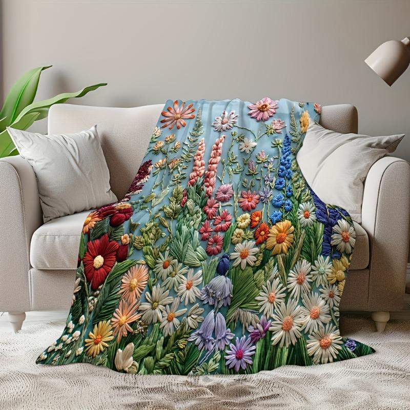 1 Piece of Retro Floral Knitted Blanket Modern Style Soft and Travel Blanket Sofa Blanket Bed Blanket Gift Blanket All Seasons
