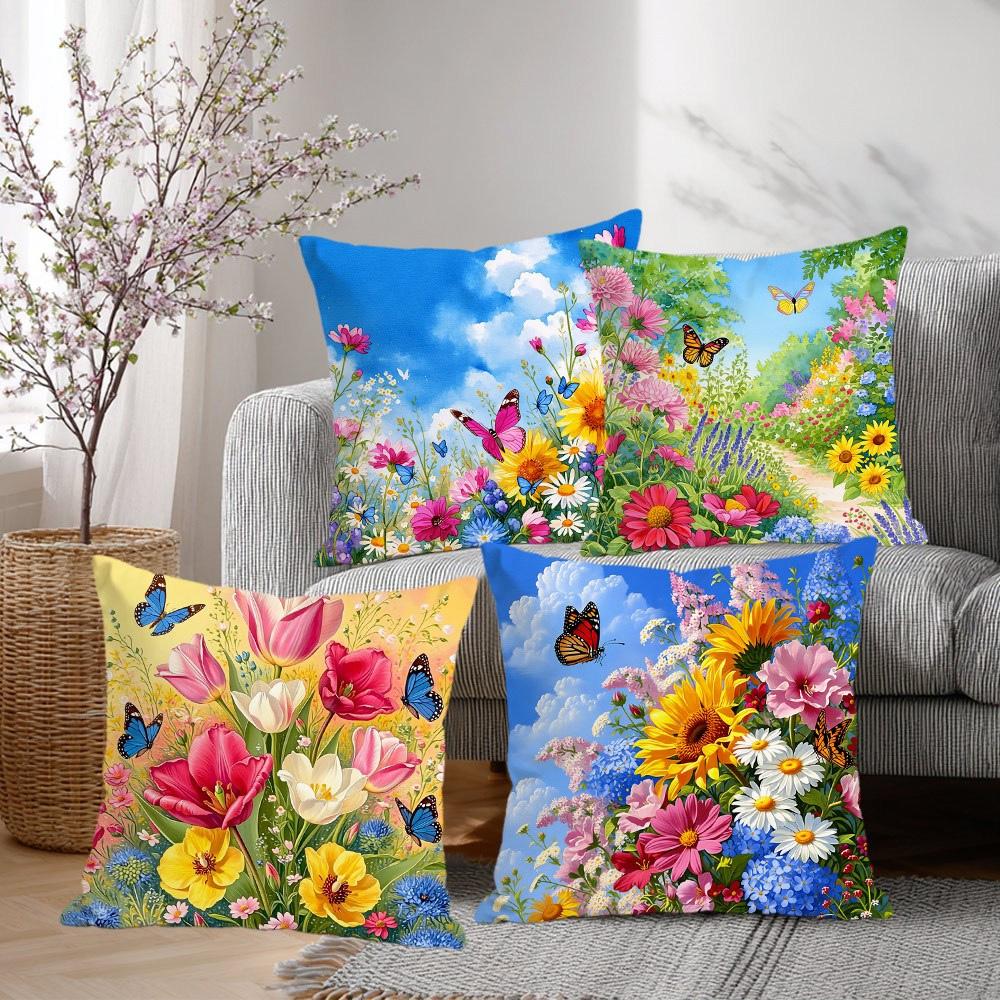 1/4pcs Vibrant Summer Floral & Monarch Butterfly Throw Pillow Cover Home farmhouse outdoor decoration cushion cover