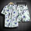 Herren Retro Blumen Kurzarm Hemd Set - Hainan Strandmode, Sanya & Hawaii Stil