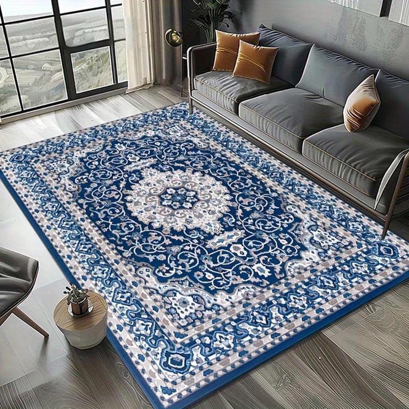 

Luxurious Bohemian Pattern Area Rug Crystal Velvet, Non-Slip, Large Size Blue & White Intricate Design 60x90cm