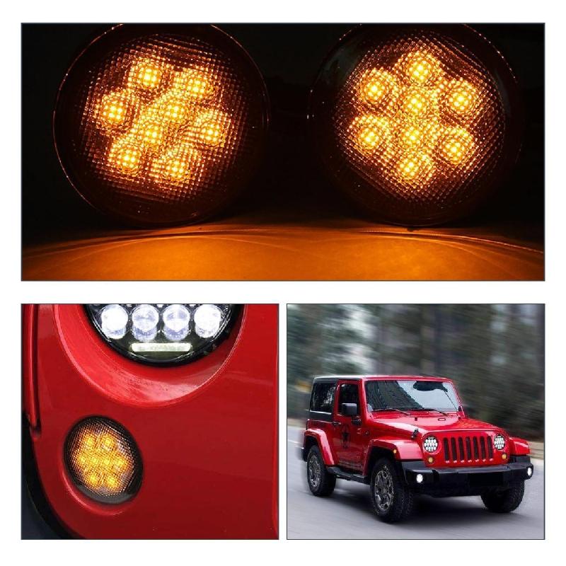 1/2Pair Car Front Bumper LED Fog Light Grille Light Turn Signal Side Marker Light Fender Lamp Kit for Jeep Wrangler JK