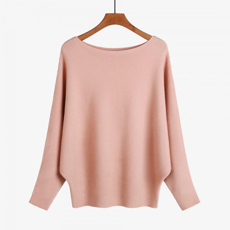 Womens Winter Solid Color Loose Batwing Sleeve Knit Sweater One-Shoulder Neck Long