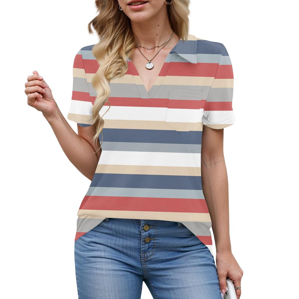 Damen Bluse Sommer Business Casual Arbeitstops Kurzarm Button-Down-Kragen V-Ausschnitt Bluse T-Shirt