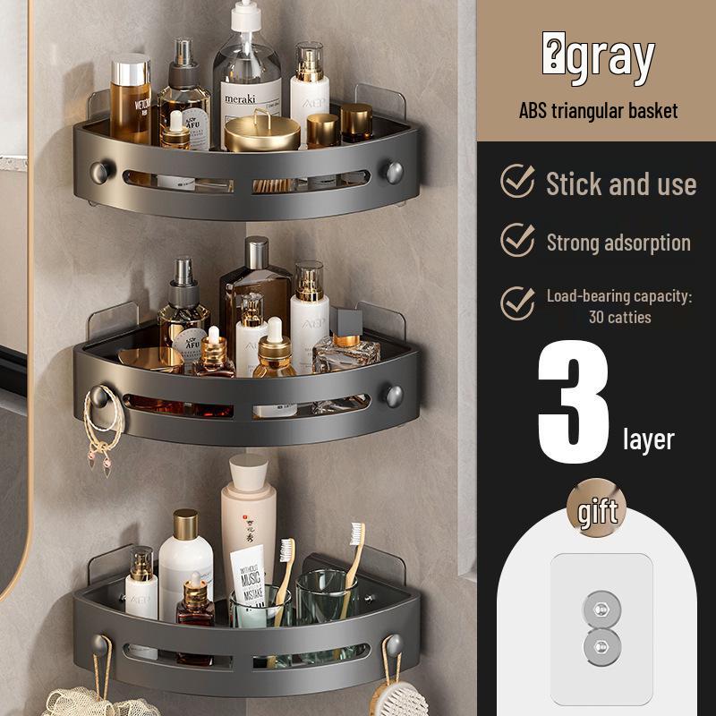 Punch-Free Gun Gray Elevated Triangular Bathroom Corner Shower Storage Rack