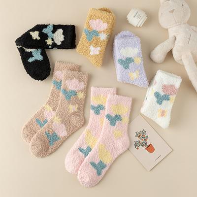 Women Candy Warm Socks Lady Heart Pattern Kawaii Thick Coral Fleece Warm Tulip Flower Winter Cotton Casual Socks Female