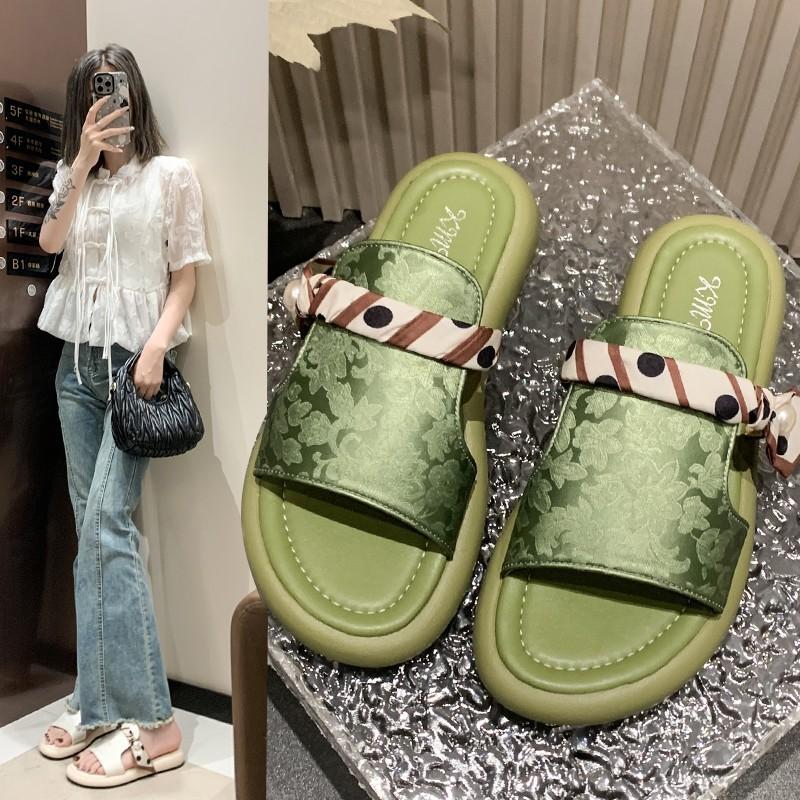 2024 Summer New Open Toe Sexy Solid Peep Toe Thick Sole Wedge Heel Slippers for Women Outwear Comfortable Women's Sandals