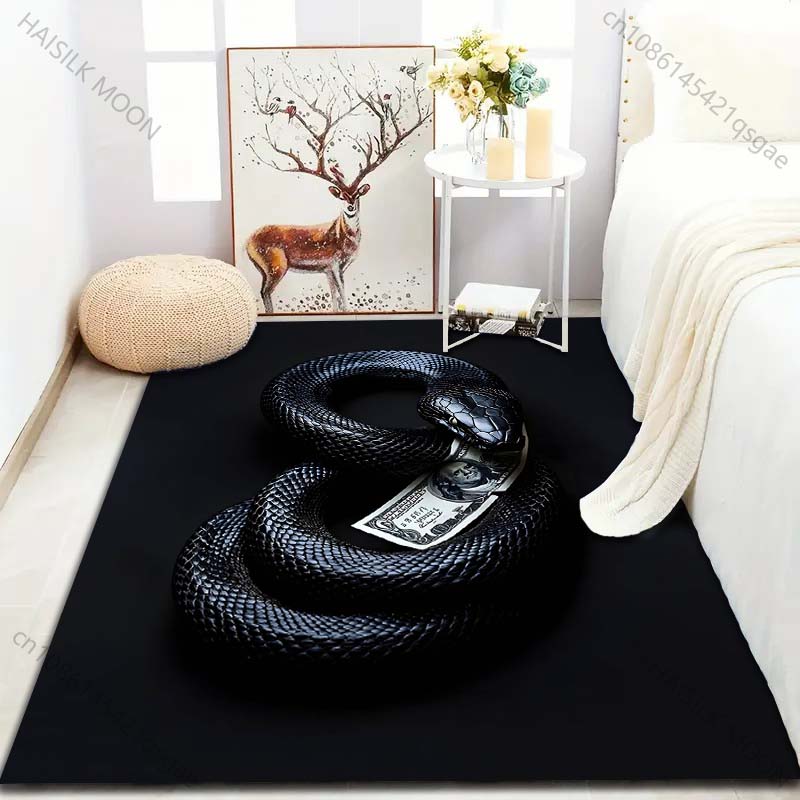Black Snake and Money Print Carpet for Bedroom Living Room Bedside Sofa Floor Mat Modern Home Decor Area Rug for Gifts