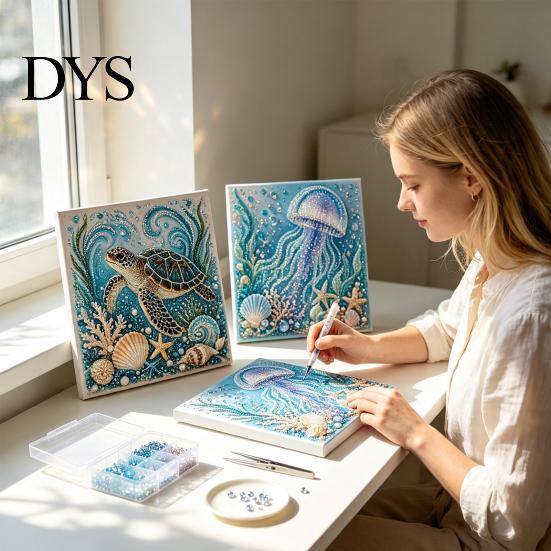 Stress Relief DIY Projects Sea Turtle Octopus 3D Pearl Painting Kit, Ocean Theme Diamond Art Beach House Wall Kit for Adults Beginner, Bead