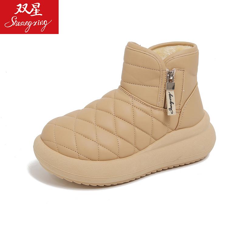 Damenmode Winterwarme Fleecegefütterte Schneestiefel mit weicher Sohle und Seitenreißverschluss, Rutschfeste Lässige Sportschneestiefel