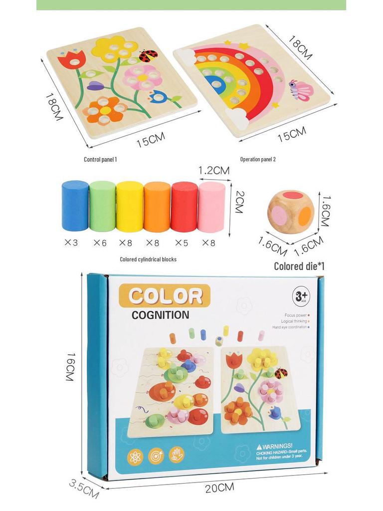 Montessori Color Sorting Pegs: Wooden Puzzle Game for Ages 2-3, Enhances Logical Thinking