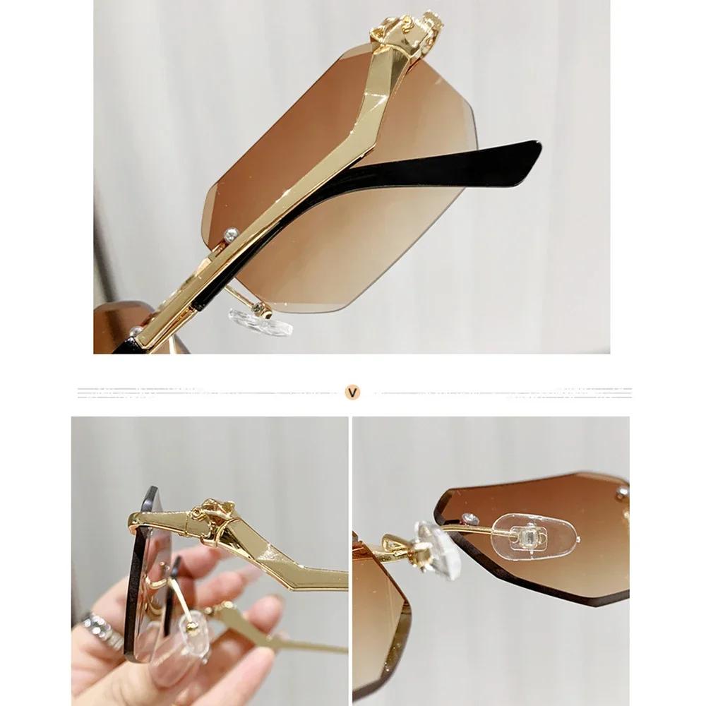  New Fashion Trending Small Rectangle Sunglasses Retro Metal Rimless Gradient Shades UV400