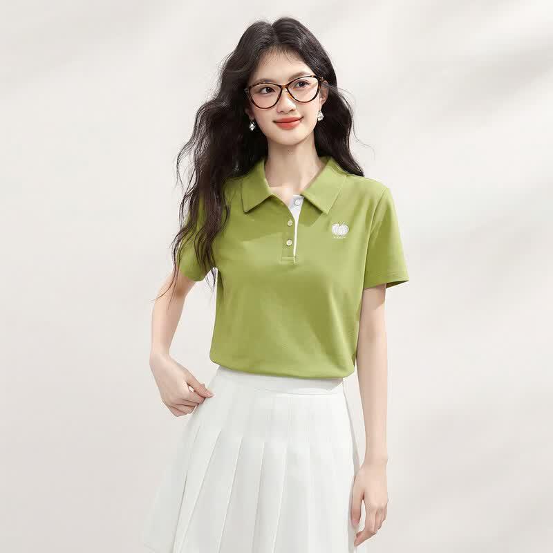 SLLSKY Women s Casual Embroidered Polo T-Shirt S