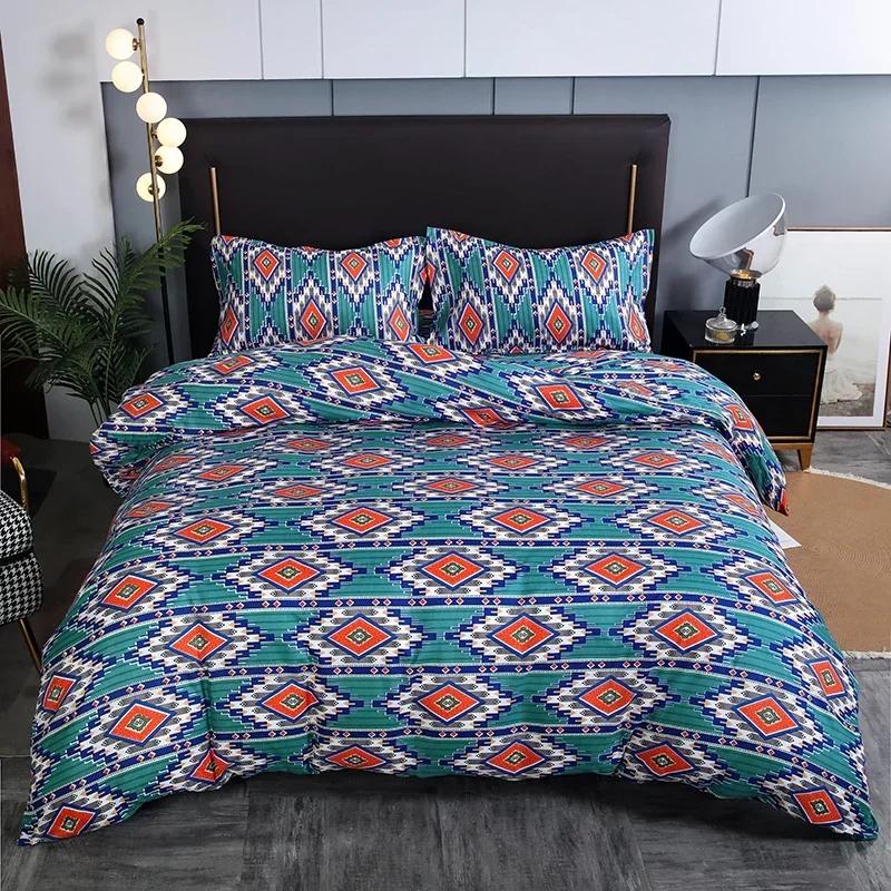 3pcs Boho Bedding Set Striped Geometric Duvet Cover and Pillowcases in Brown Ethnic and Traditional Style Soft Cozy Quilt Covers