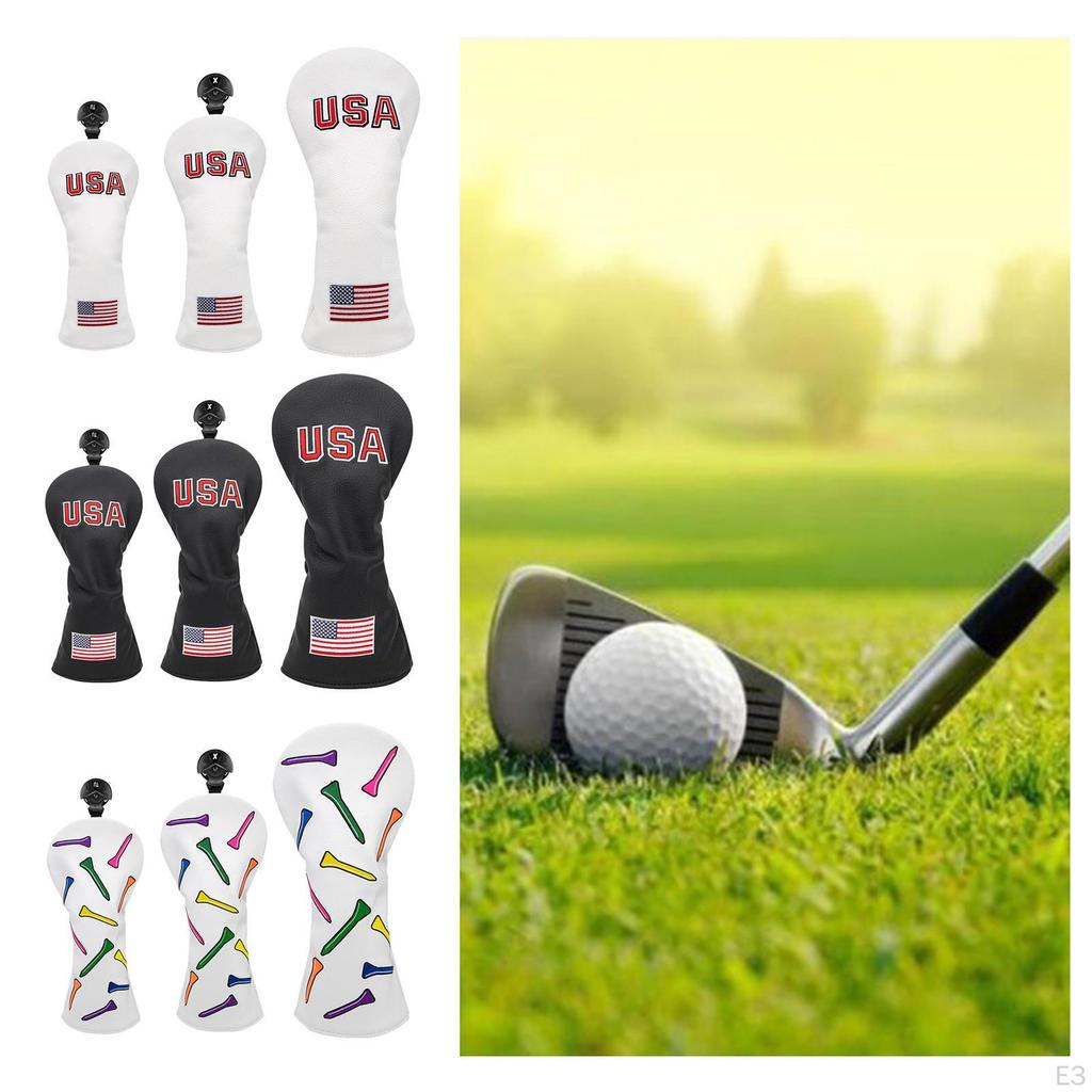 3Pcs Golf Cover 1 3 5 UT Hybrid Headcover Interchangeable Number Tag Golfer Equipment Accessories