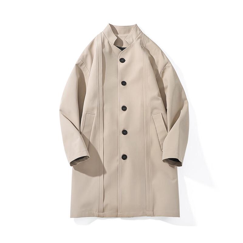 ROMON Men's Mid-Length Stand Collar Trench Coat