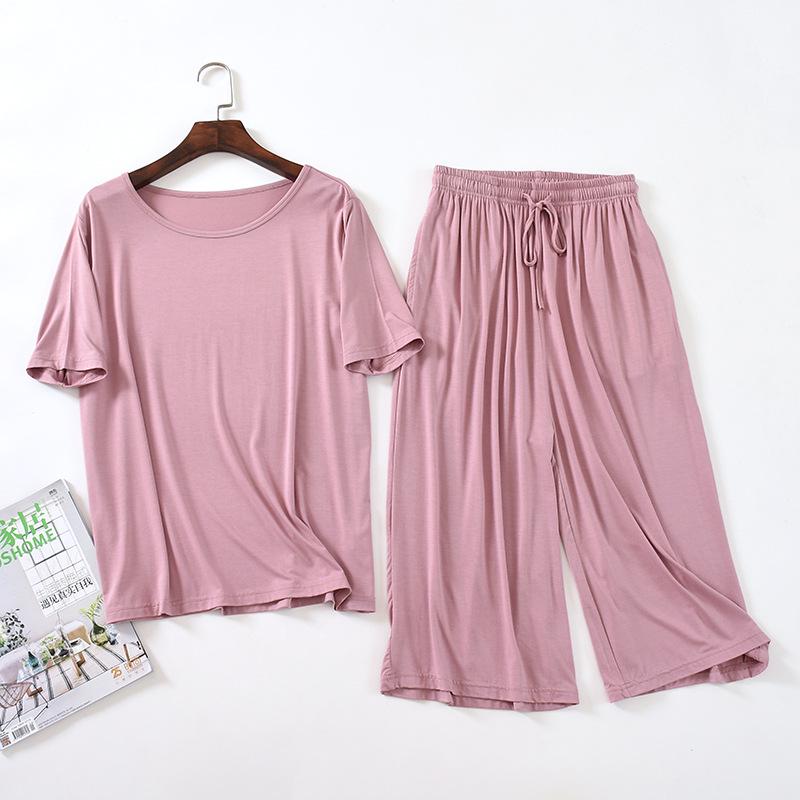 

Женский летний модальный пижамный комплект - Топ с коротким рукавом и капри, можно носить на улице, большие размеры XL