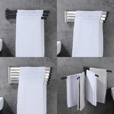 Punch-free Stainles Steel Bathroom Movable Towel Bar Kitchen Dishcloth Hanger Bathroom Wall-mounted Folding Multi-bar Towel Rack