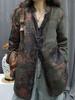 2026 Autumn Retro Print Women's Cotton-Linen Mid-Length Casual Frog Button Jacket