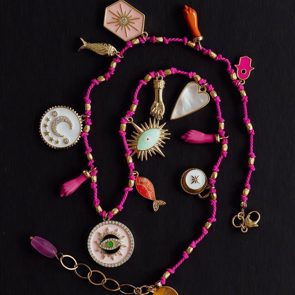 Geometric Copper Pendant Necklace With Colorful Dangle Charms For Unisex Fashion Accessory