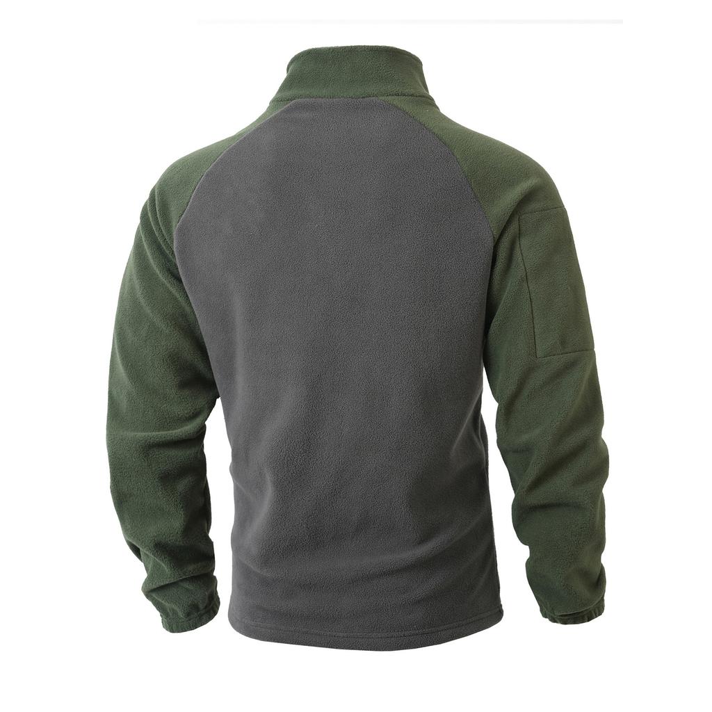 Men's Outdoor Casual Sports Fleece-Lined Warm Stand-Up Collar Pullover Color-Blocked Zipper Hoodie