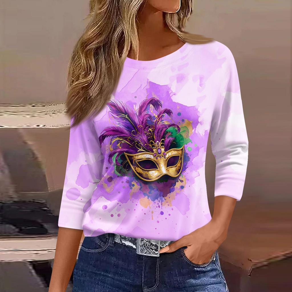 3/4 Length Sleeve Womens Tops Floral Print Vintage Fashion Casual Loose With Round Neck Plus Size Shirts