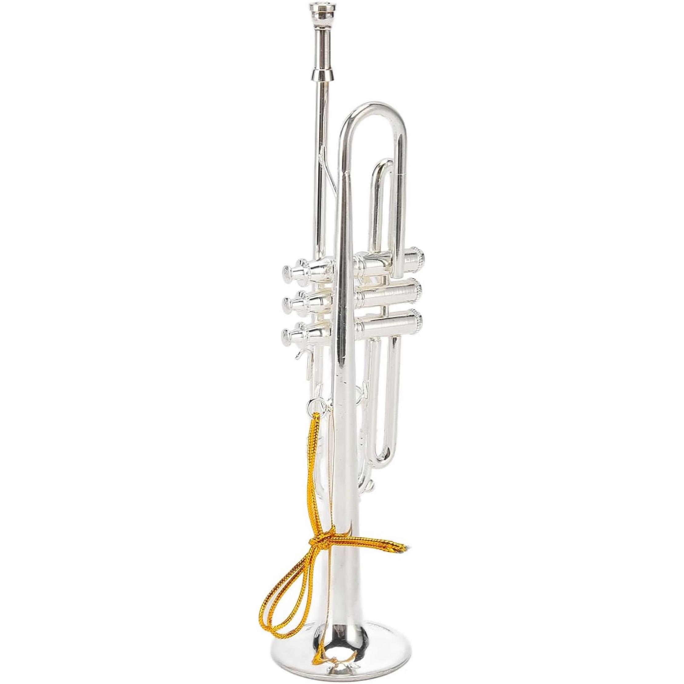 Topyond Mini Trumpet 14cm 5.5in Silver Copper Exquisite Lifelike Decoration for Music Lovers, Car, Backpack, Handbag, and Christmas Tree for