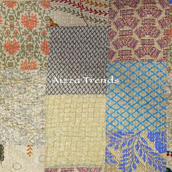 Aizza Trends Handgefertigte Patchwork- und Patola-Arbeit Kantha-Quilt aus reiner Baumwolle - Traditionelle indische Tagesdecke - Vintage Baumwollseide Sari-Quilt