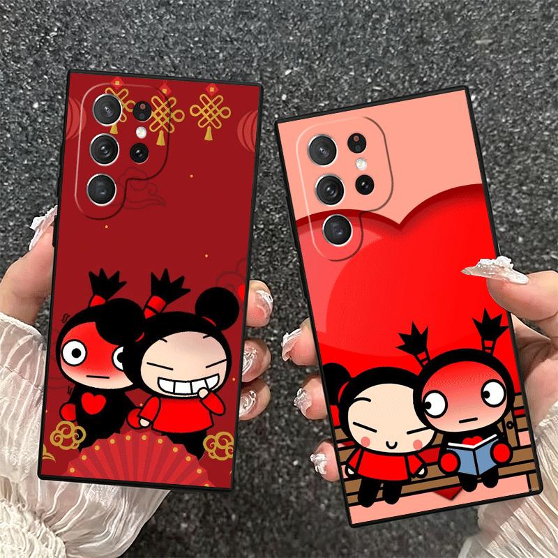 Cartoon Cute Pucca Garu Soft Phone Case for Samsung Galaxy S26 S25 Edge S24 Ultra S23 Plus S22 S21 FE S20 Black Cover Back Shell