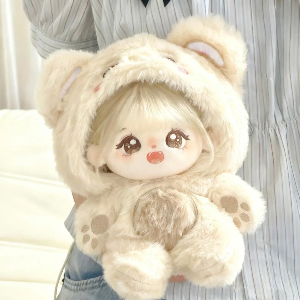 

20cm Plush Doll Clothes – New Animal Series Fluffy Bunny Hooded Jumpsuit Cute Winter Outfit for Doll, Kawaii Gift, Not Dolls