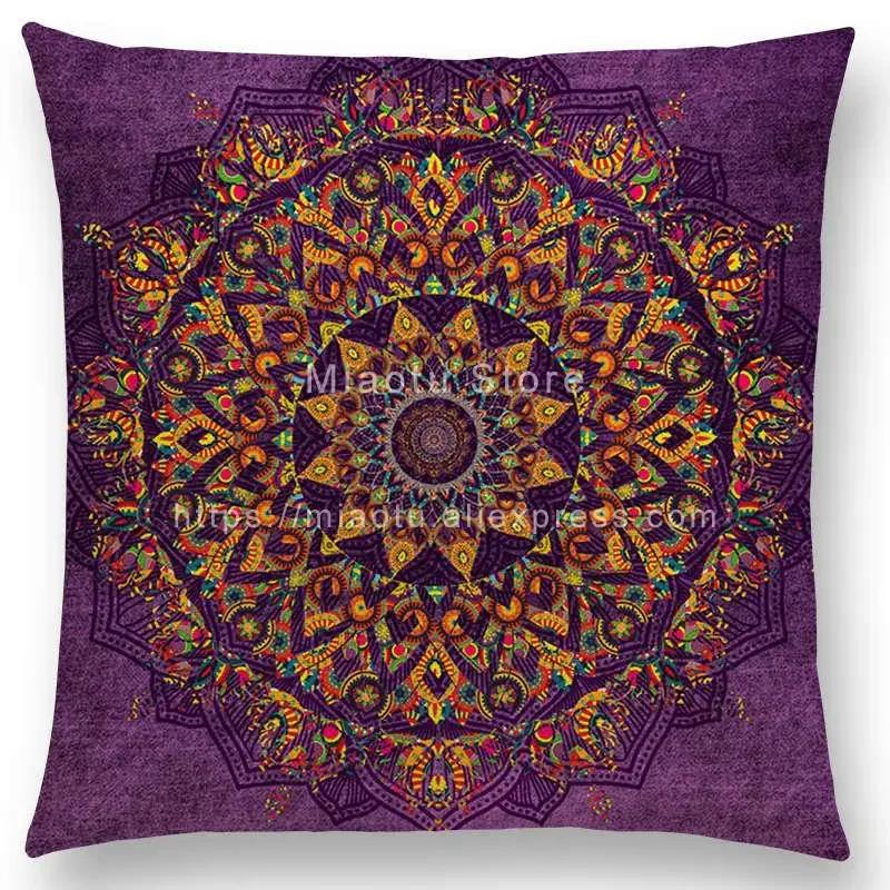 New Dreamy Sun Moon Stars Colorful Lotus Eternity Mandala Gorgeous Floral Pattern Design Prints Cushion Cover Pillow Case