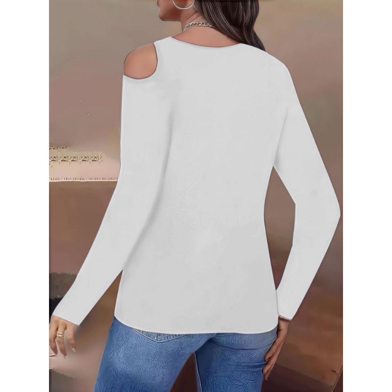 Fashion Off Shoulder Irregular Women Blouse Slim Fit Casual Shirts Ladies Long Sleeve Streetwear Elegant Hollow Out Swet Tops Female Simple Clothing