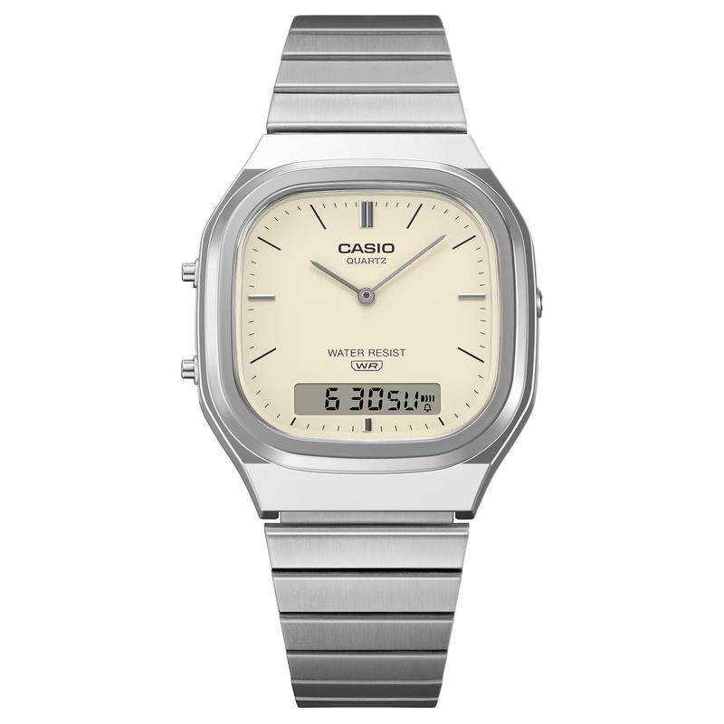 Casio Serie VINTAGE, doppio display alla moda e semplice, Quarzo, Cinturino in Acciaio, , stesso stile per uomo e donna, quadrante bianco AQ-240E-7A2