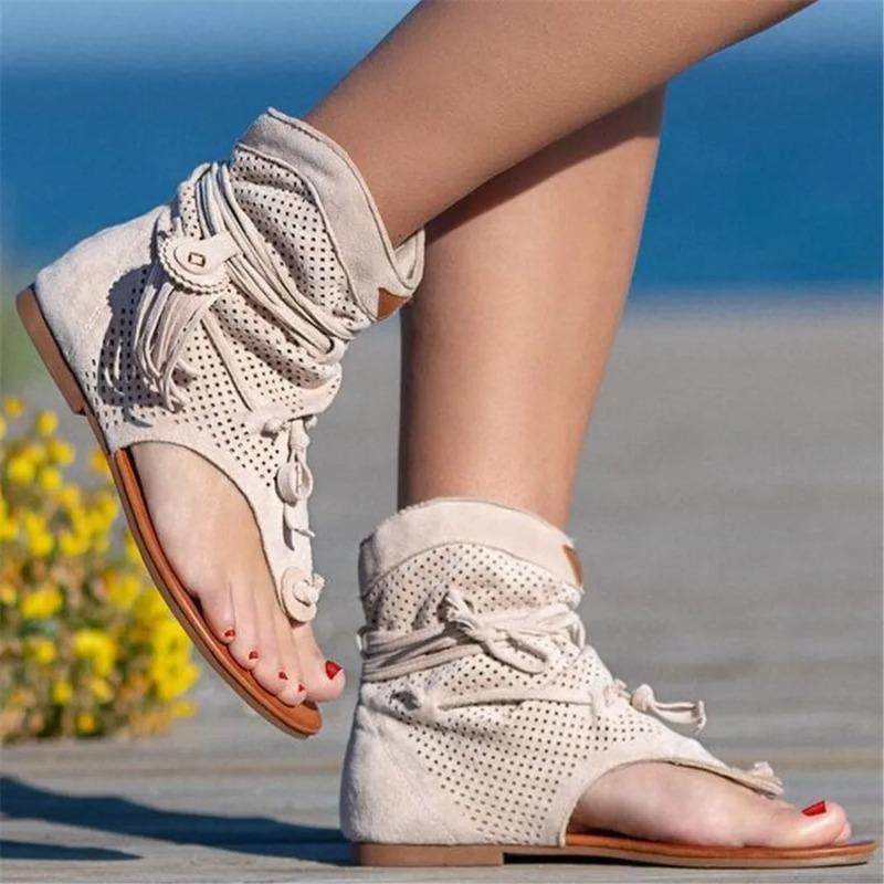 Fashion 2025 Women's Sandals Shoes Summer Stand-alone Fashion Flat Sandals Woman Designer Platform Ladies Tassel Hollow Out Large Size
