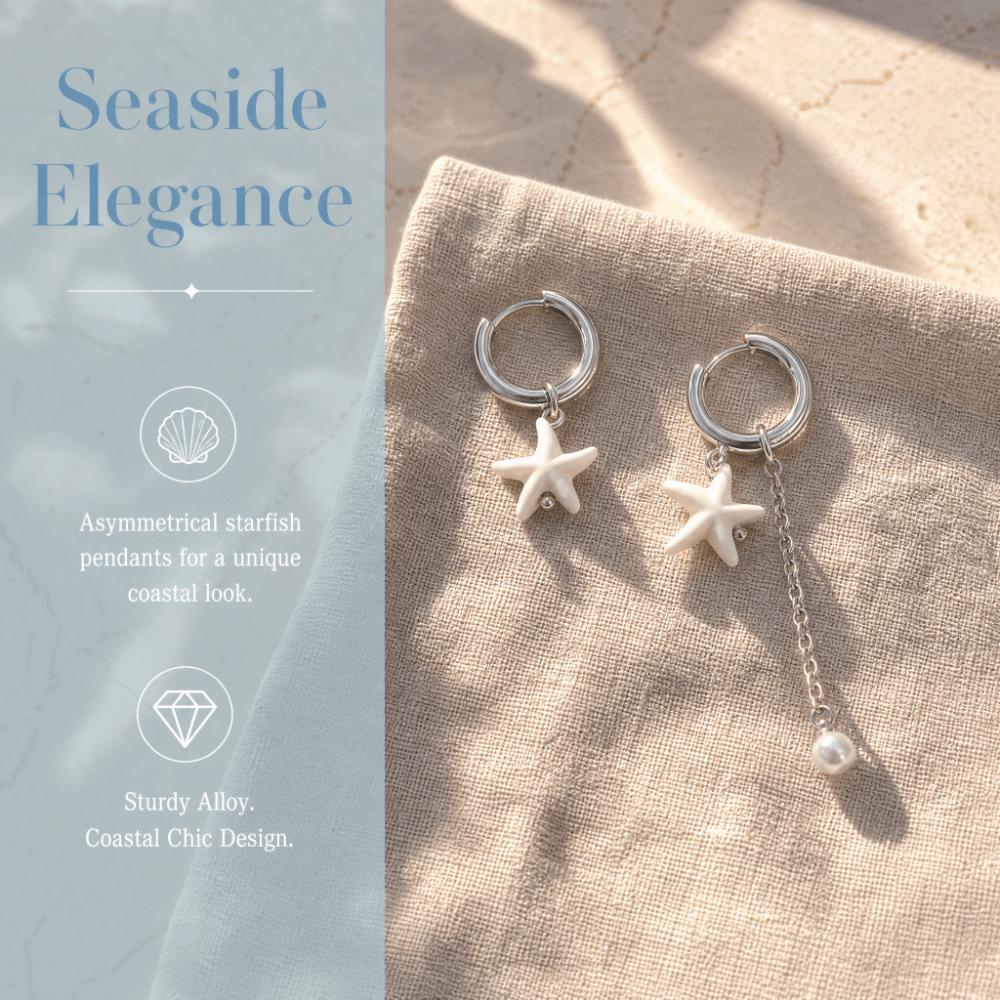 Creative Design Starfish Earrings White Color Ocean Style Earrings Starfish Pendant Earrings Gift