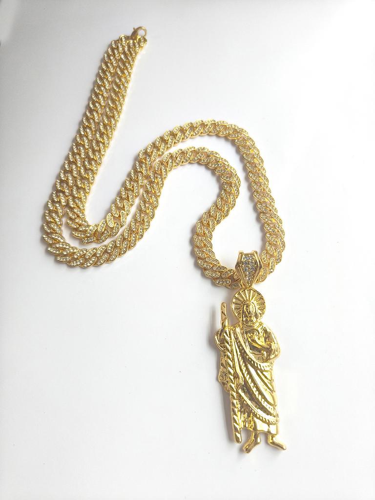 Dripping Religious St. Jude Alloy Pendant Men'S 8Mm Cuban Chain Hip Hop Necklace Personalized Vintage