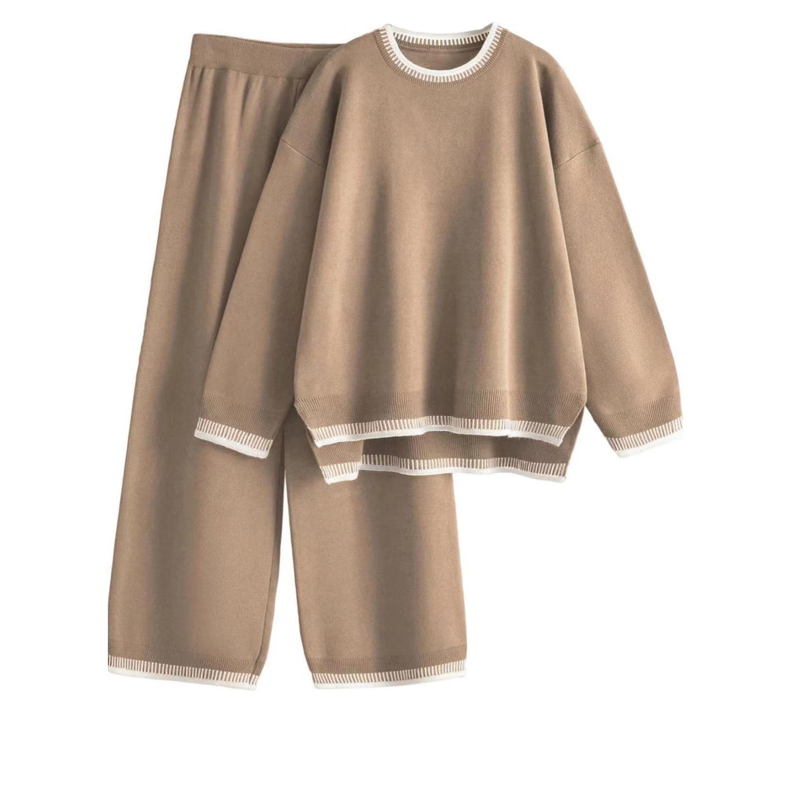 

GMXIA Осенне-зимняя мода однотонный свободный комплект из двух предметов для отдыха женские костюмы и комплекты XL абрикосовый