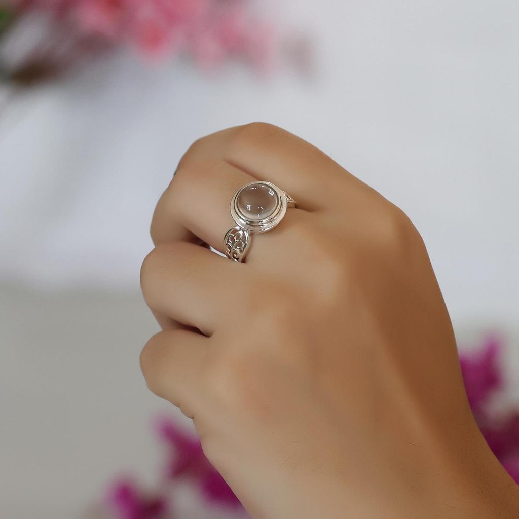 Srebrny Pierścionek Damski z Kwarcem Górskim, Biżuteria Ręcznie Robiona ze 100% Srebra Próby 925, Biżuteria Srebrna, Prezent Dla Niej